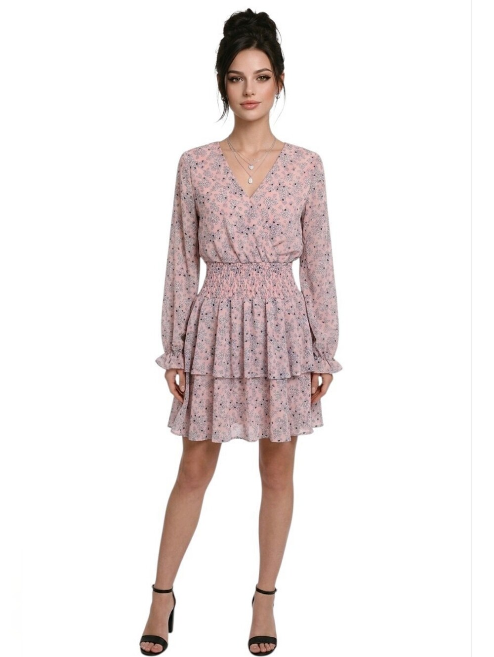 Lulus Pink Room To Bloom Floral Print Long Sleeve Dress Size S